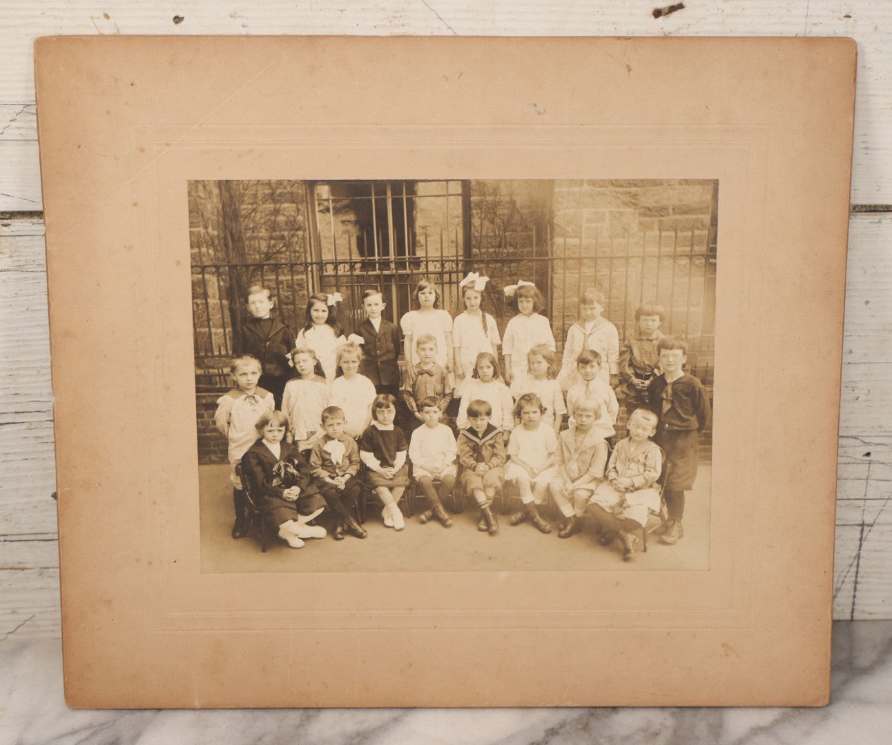 Lot 066 - Antique Boarded Photograph Of A Group Of School Children, Many Dressed In Sailors Costumes, No Identification