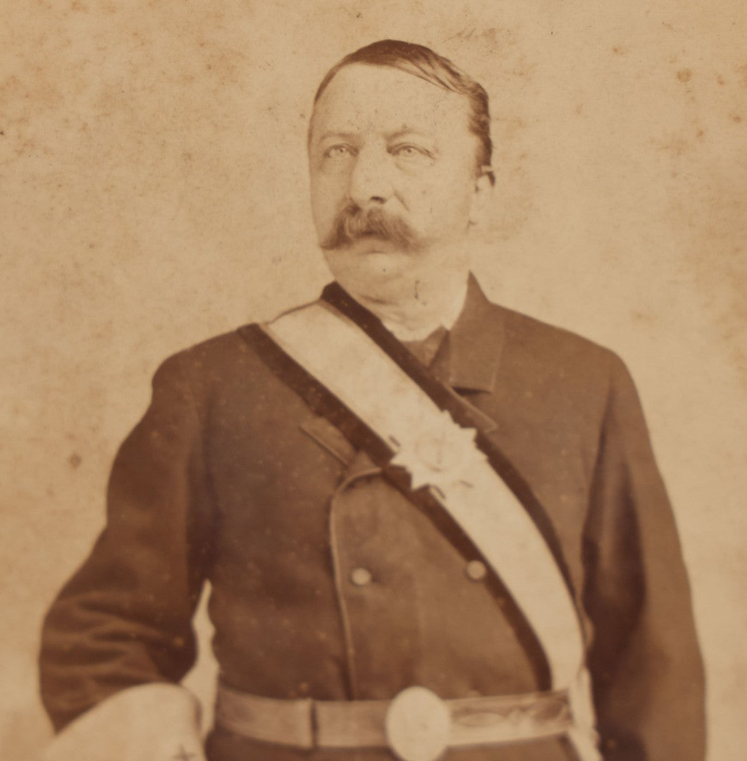 Lot 068 - Antique Cabinet Card Photograph Of An Adult Man In Freemason / Knights Templar Uniform With Sash, Sword, Belt, And Gloves, Featuring Red Cross Insignia, Etc., Lloyd Photographer, Troy, New York