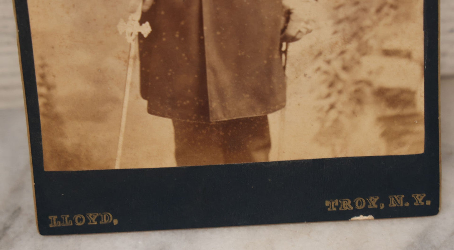 Lot 068 - Antique Cabinet Card Photograph Of An Adult Man In Freemason / Knights Templar Uniform With Sash, Sword, Belt, And Gloves, Featuring Red Cross Insignia, Etc., Lloyd Photographer, Troy, New York