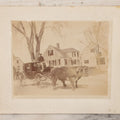 Lot 072 - Antique Boarded Photo Of A Man Driving A Carriage Being Pulled By Two Bulls, House, Barn, Horse In Background