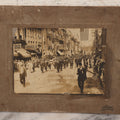 Lot 074 - Antique Boarded Parade Photo On Urban Street With Many 48-Star American Flags, Possible Celebration Of The End Of World War One, Or Other Patriotic Event, Note Loss To Corner, Wear, Harpel Photographer, Lebanon, Pennsylvania