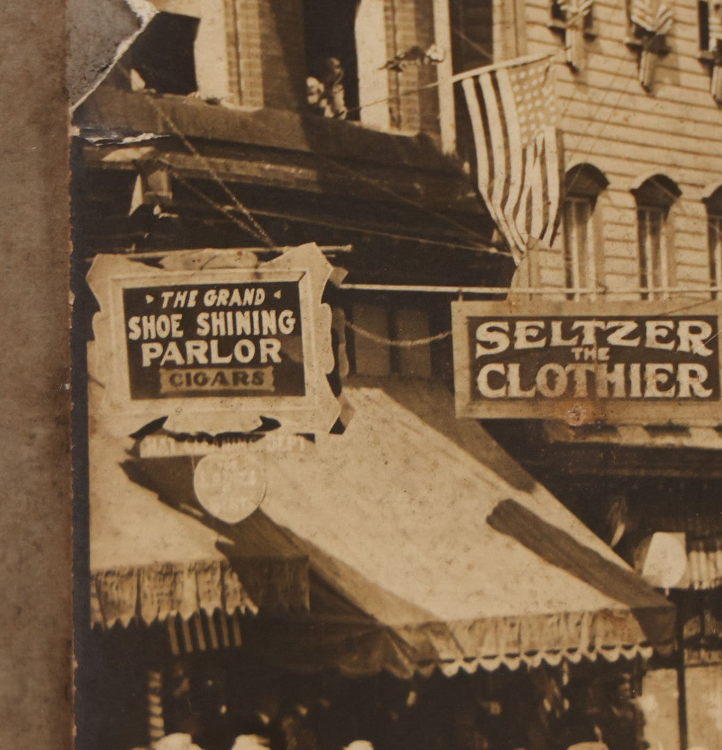 Lot 074 - Antique Boarded Parade Photo On Urban Street With Many 48-Star American Flags, Possible Celebration Of The End Of World War One, Or Other Patriotic Event, Note Loss To Corner, Wear, Harpel Photographer, Lebanon, Pennsylvania