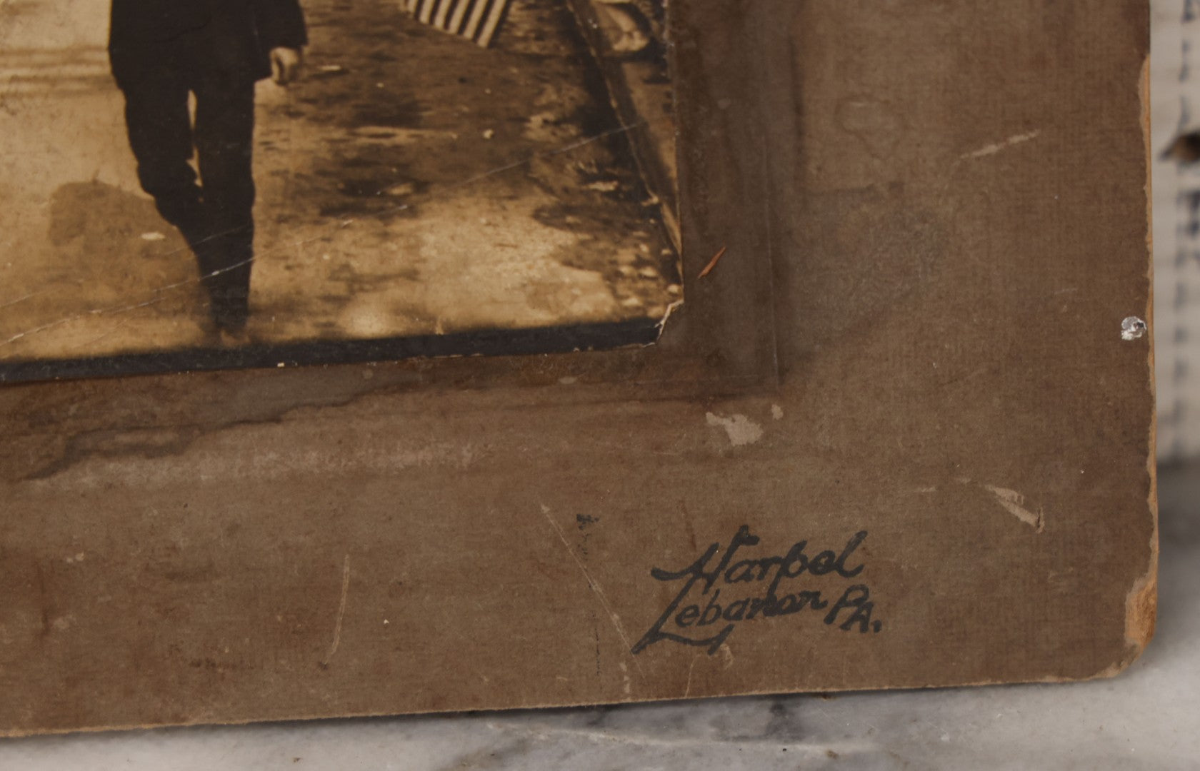 Lot 074 - Antique Boarded Parade Photo On Urban Street With Many 48-Star American Flags, Possible Celebration Of The End Of World War One, Or Other Patriotic Event, Note Loss To Corner, Wear, Harpel Photographer, Lebanon, Pennsylvania