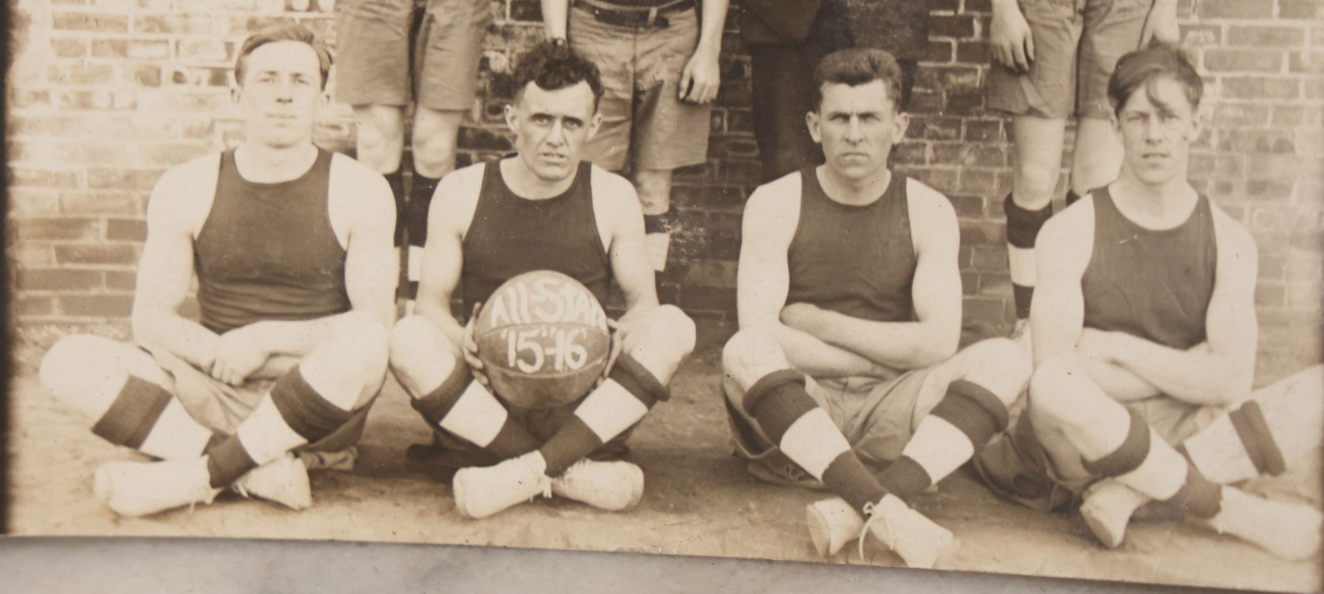 Lot 078 - Antique Real Photo Postcard R.P.P.C. Of An All-Star Men's Basketball Team, 1915-1916 Season, Seven Players With Coach, Unused