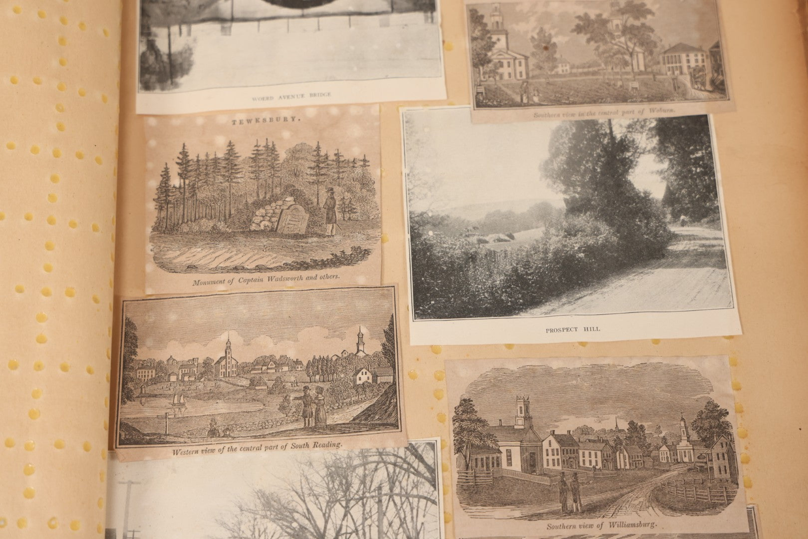 Lot 087 - Antique Scrapbook With Many Clippings Of Illustrations Of Towns And Cities In Massachusetts And New England, Including Graves, Cemeteries, Book By Worlds Fair Scrapbook Co., St. Louis, Missouri