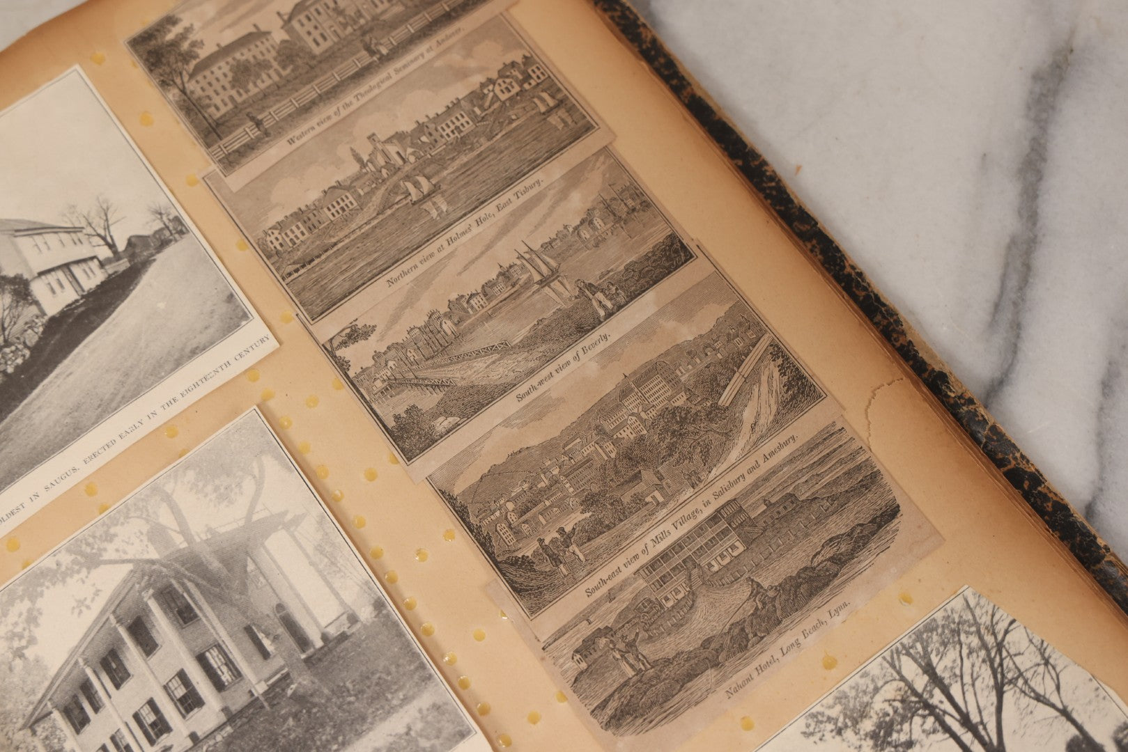 Lot 087 - Antique Scrapbook With Many Clippings Of Illustrations Of Towns And Cities In Massachusetts And New England, Including Graves, Cemeteries, Book By Worlds Fair Scrapbook Co., St. Louis, Missouri