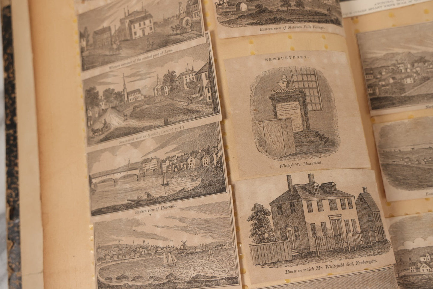 Lot 087 - Antique Scrapbook With Many Clippings Of Illustrations Of Towns And Cities In Massachusetts And New England, Including Graves, Cemeteries, Book By Worlds Fair Scrapbook Co., St. Louis, Missouri