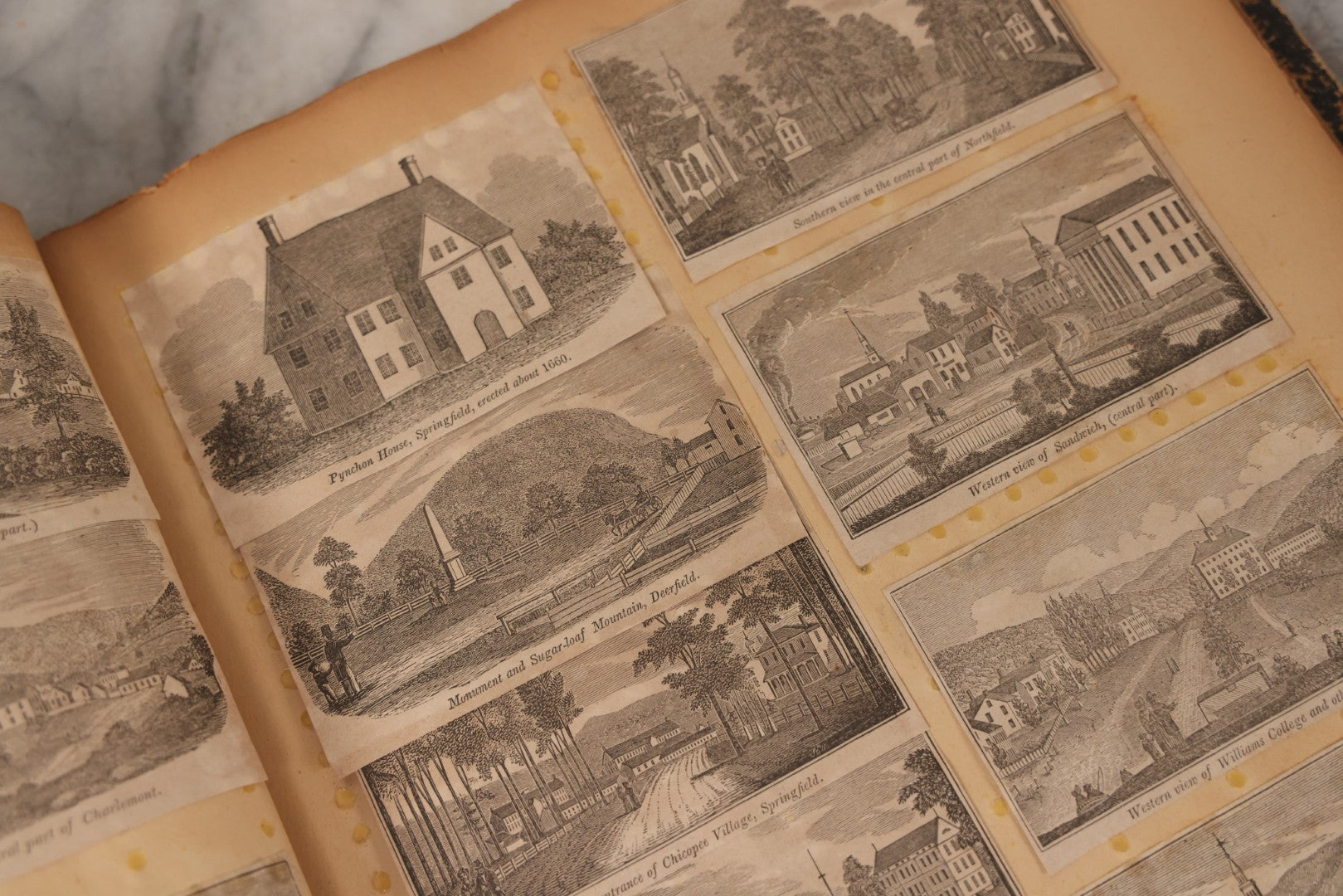 Lot 087 - Antique Scrapbook With Many Clippings Of Illustrations Of Towns And Cities In Massachusetts And New England, Including Graves, Cemeteries, Book By Worlds Fair Scrapbook Co., St. Louis, Missouri