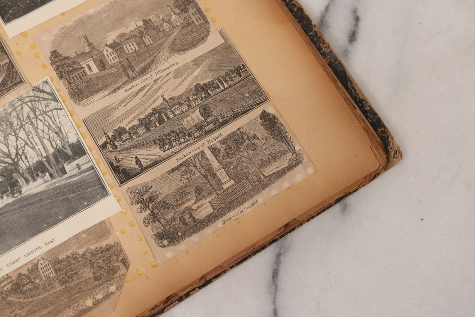 Lot 087 - Antique Scrapbook With Many Clippings Of Illustrations Of Towns And Cities In Massachusetts And New England, Including Graves, Cemeteries, Book By Worlds Fair Scrapbook Co., St. Louis, Missouri