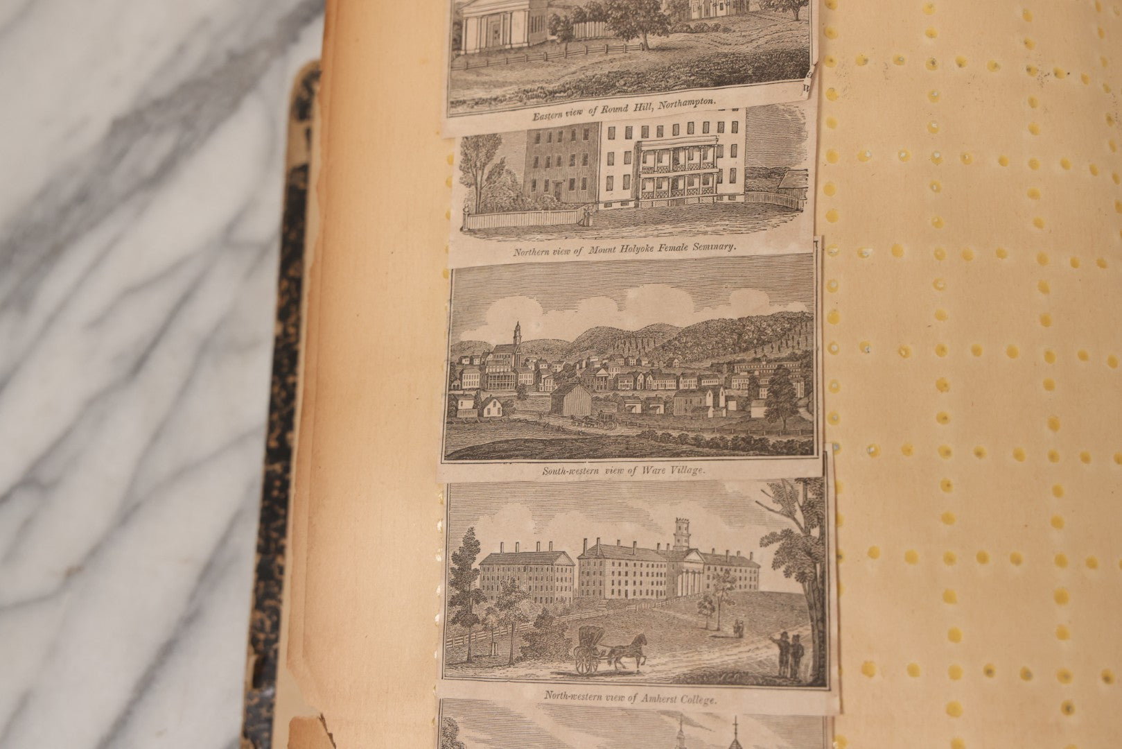 Lot 087 - Antique Scrapbook With Many Clippings Of Illustrations Of Towns And Cities In Massachusetts And New England, Including Graves, Cemeteries, Book By Worlds Fair Scrapbook Co., St. Louis, Missouri