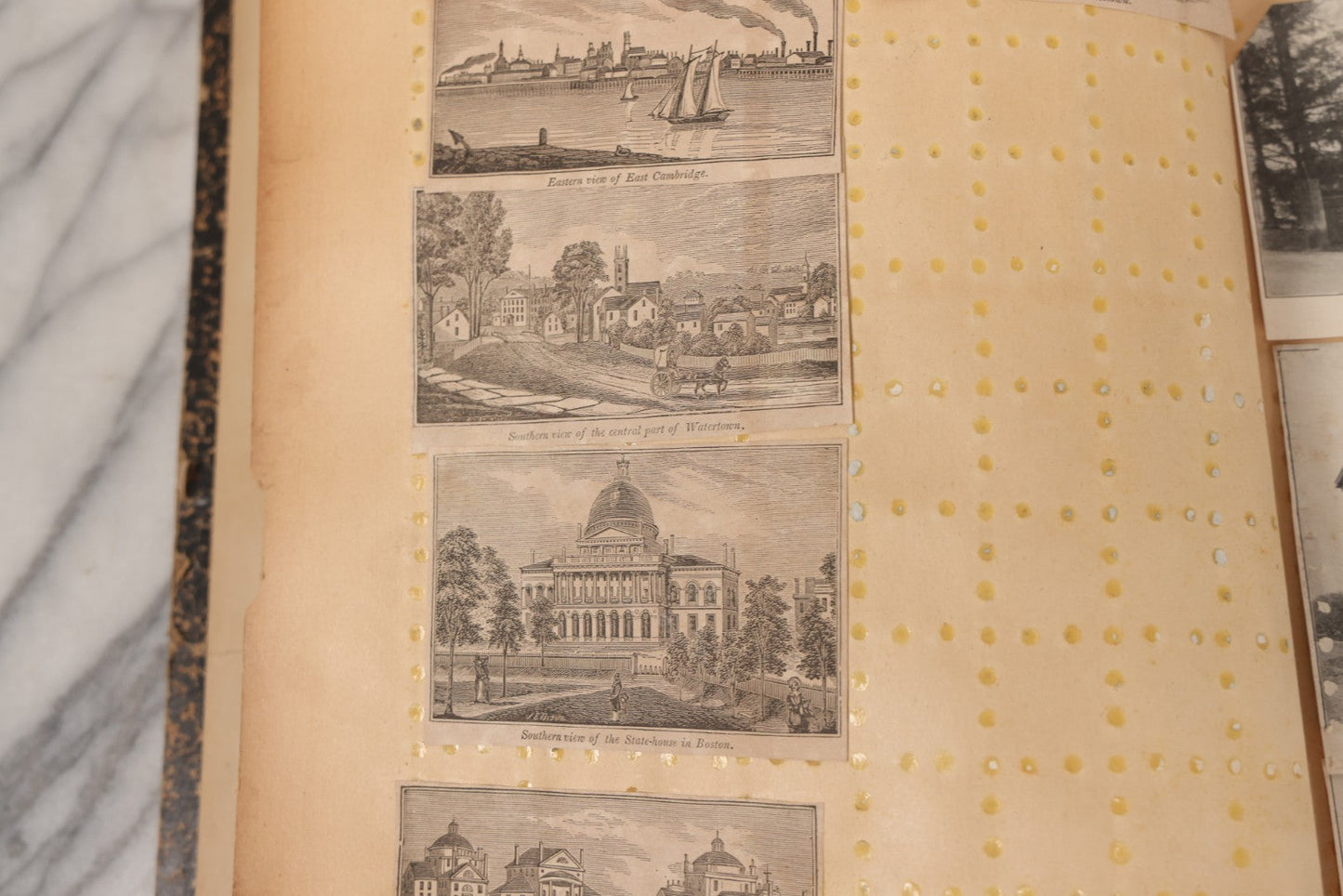 Lot 087 - Antique Scrapbook With Many Clippings Of Illustrations Of Towns And Cities In Massachusetts And New England, Including Graves, Cemeteries, Book By Worlds Fair Scrapbook Co., St. Louis, Missouri