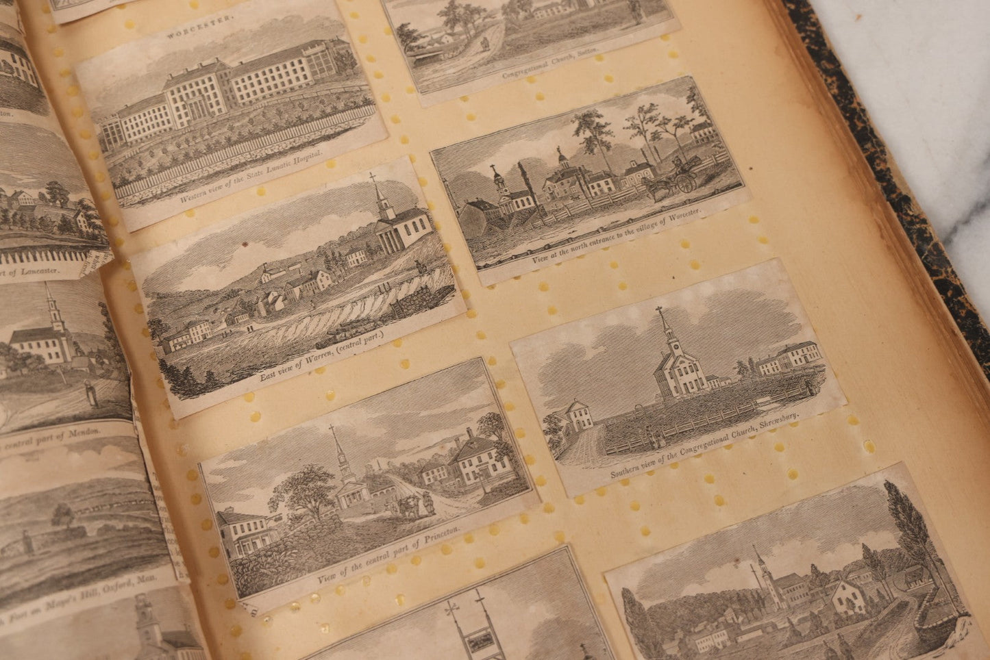 Lot 087 - Antique Scrapbook With Many Clippings Of Illustrations Of Towns And Cities In Massachusetts And New England, Including Graves, Cemeteries, Book By Worlds Fair Scrapbook Co., St. Louis, Missouri