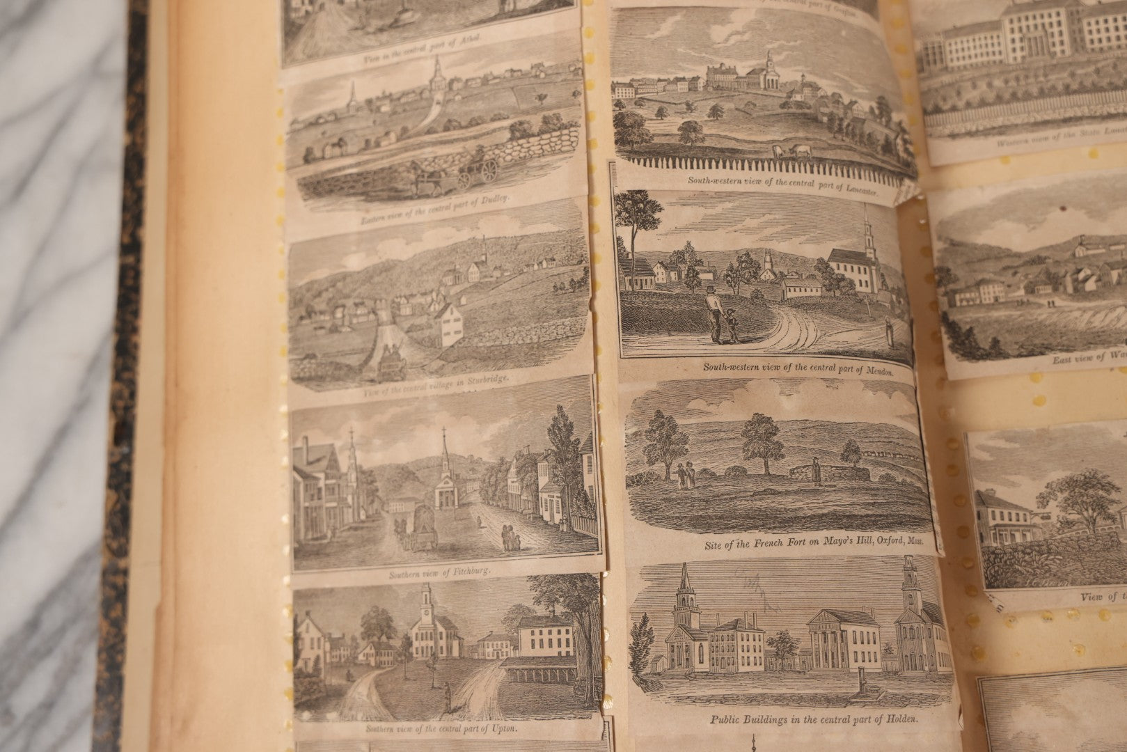 Lot 087 - Antique Scrapbook With Many Clippings Of Illustrations Of Towns And Cities In Massachusetts And New England, Including Graves, Cemeteries, Book By Worlds Fair Scrapbook Co., St. Louis, Missouri