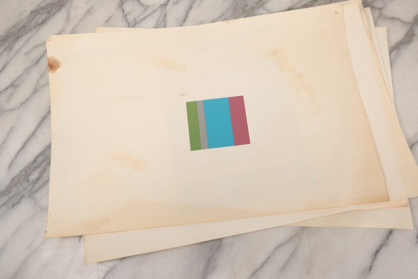 Lot 099 - Grouping Of Seven Paper Cut Artist Color Studies, Cut Paper Glued To White Backing Paper, With Titles Such As "Dream," "Dawn," "Lakeside," And "Heat," As Found, Artist Unknown, Various Wear