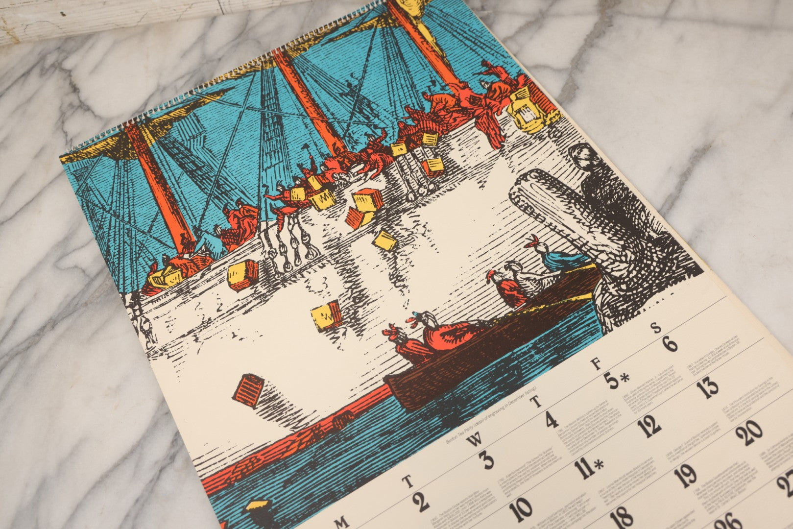 Lot 101 - Official Boston City Bicentennial Calendar, 1975, Published By The Provident Institution For Savings, 1974, With Colored Engravings Of Boston History