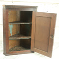 Lot 004 - Antique 19th Century Custom Mini Corner Cupboard With Two Interior Shelves, Door, Bearing Paper Label From Scotland, As Found, Approximately 13" W x 18.75" H x 7-3/4" D