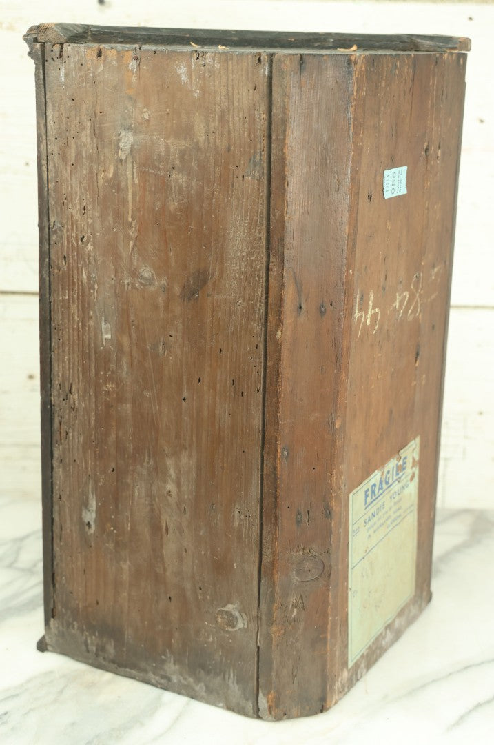 Lot 004 - Antique 19th Century Custom Mini Corner Cupboard With Two Interior Shelves, Door, Bearing Paper Label From Scotland, As Found, Approximately 13" W x 18.75" H x 7-3/4" D