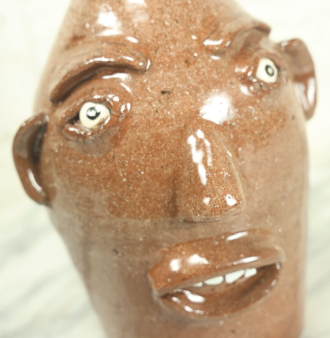 Lot 005 - Vintage Southern Pottery Grotesque Face Jug, Artist Signed James Roddy, Greer, South Carolina, October 28, 1999, Note Complete Handle Loss