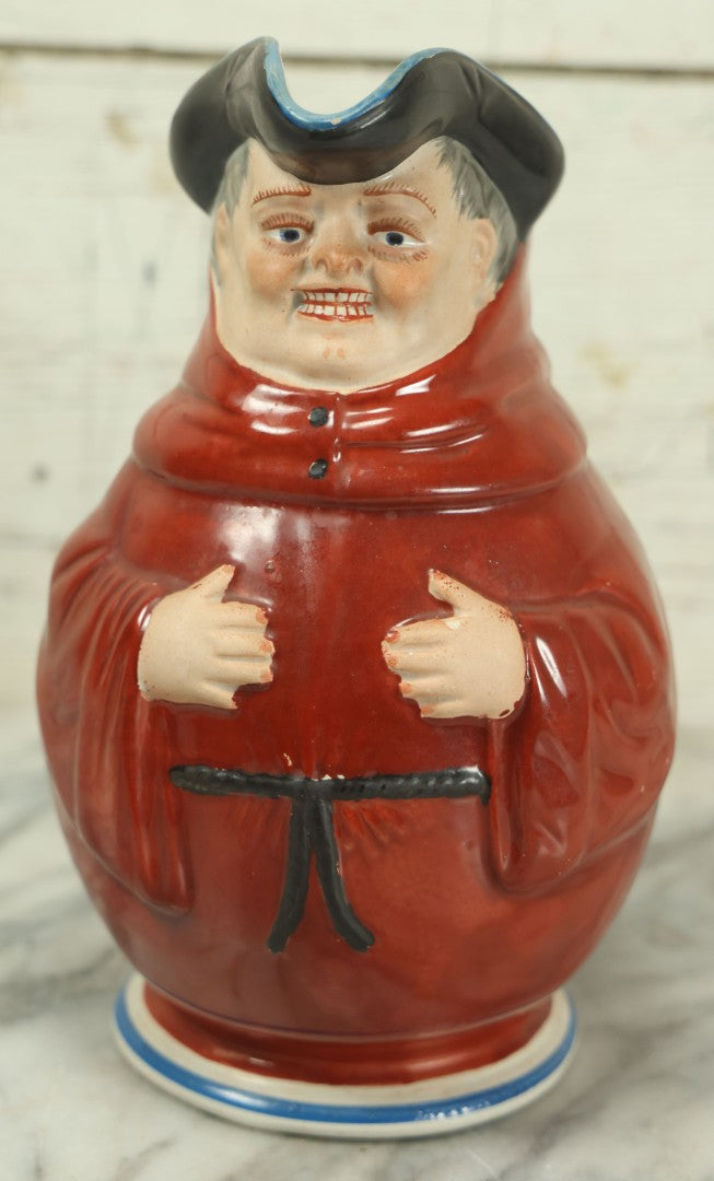 Lot 008 - Antique French Pottery Monk Toby Jug By Creil Et Montereau, Larger 9.5" Tall Version