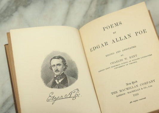 Lot 121 - "Poems By Edgar Allan Poe" Antique Book Edited And Annotated By Charles W. Kent, The Macmillan Company, Publishers, New York, London, 1916