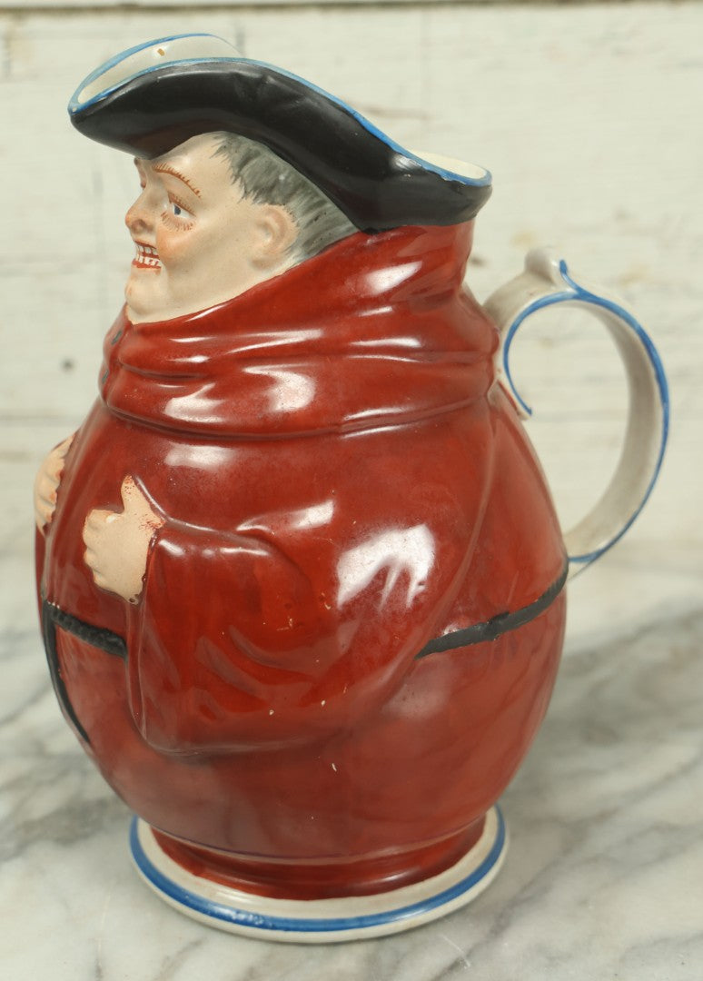 Lot 008 - Antique French Pottery Monk Toby Jug By Creil Et Montereau, Larger 9.5" Tall Version