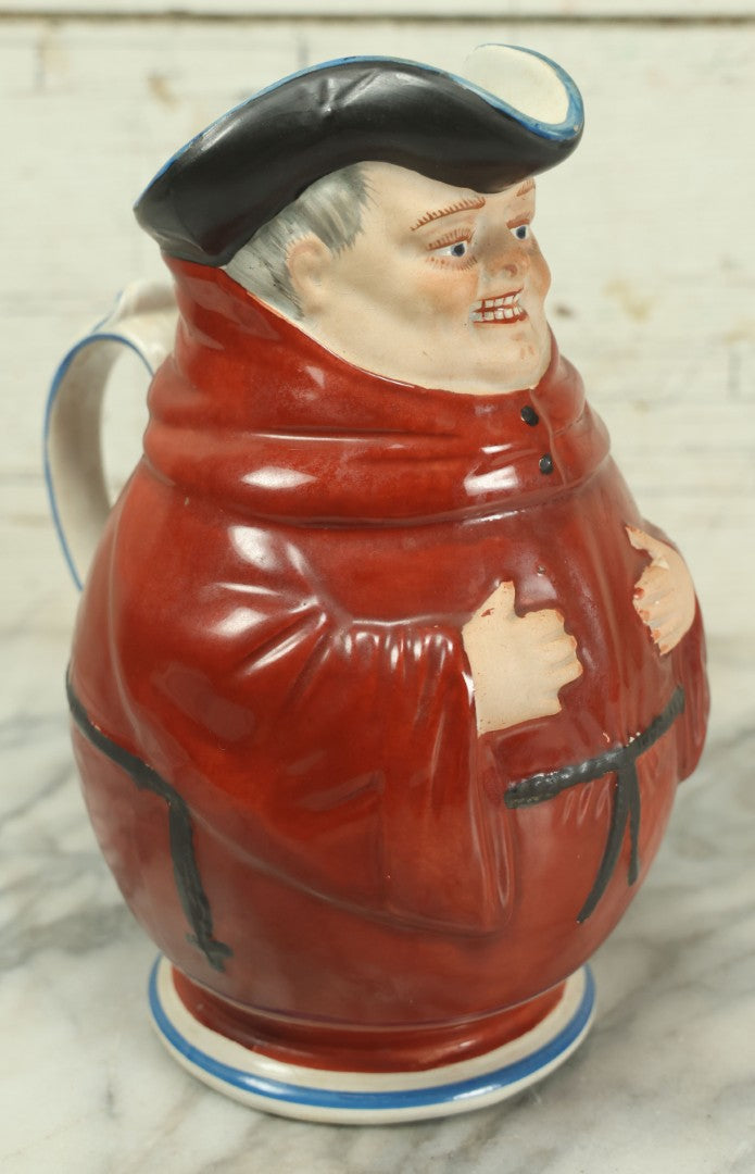 Lot 008 - Antique French Pottery Monk Toby Jug By Creil Et Montereau, Larger 9.5" Tall Version