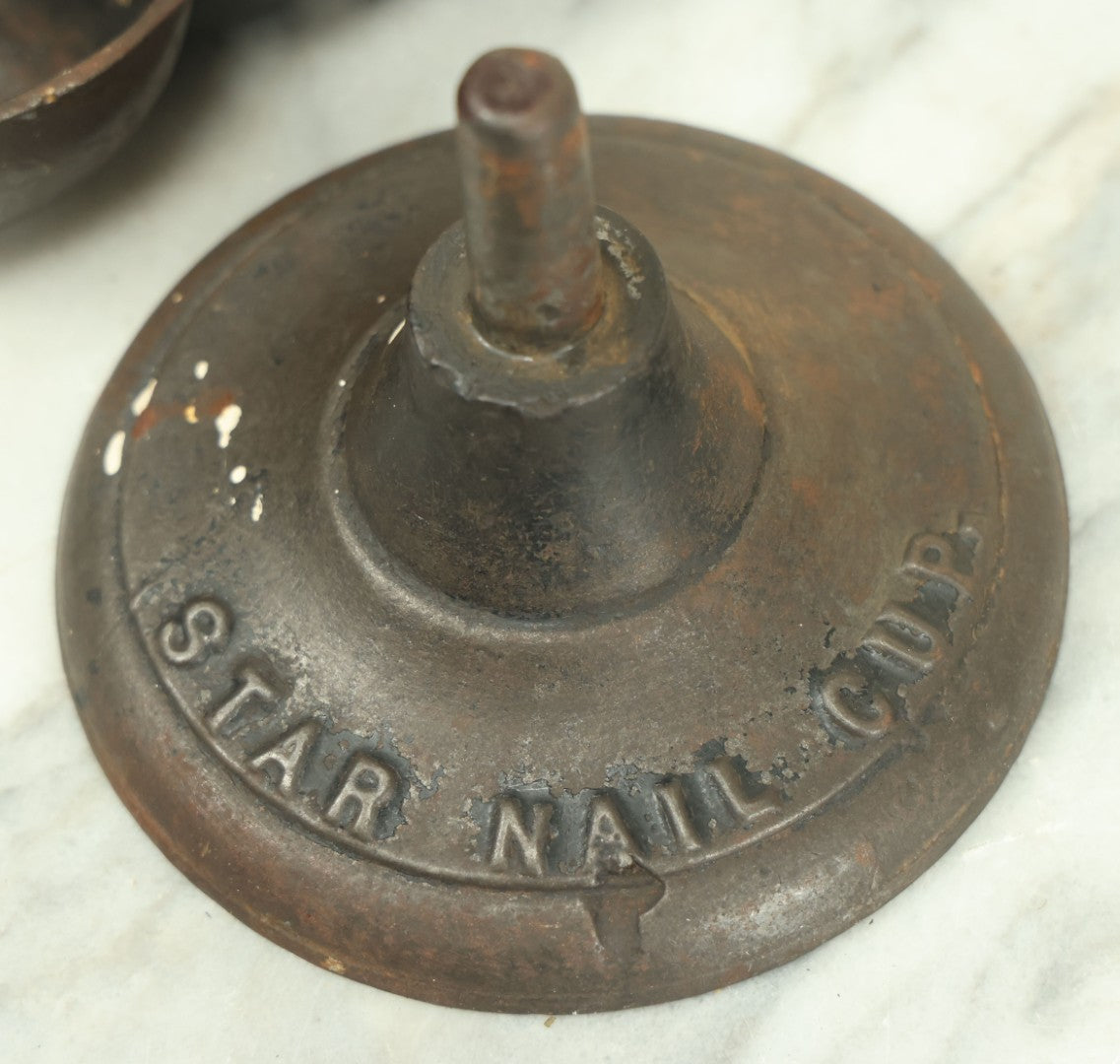 Lot 009 - Antique Cast Iron Industrial Star Nail Cup Rotating Hardware Storage Lazy Susan, 9-3/8" Diamatere