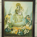 Lot 010 - Antique Lady Of Mount Carmel Catholic Religious Chromolithograph With Damned Souls Coming Out Of Hell, Purgatory, In Frame, 18-1/2" x 22-1/2"