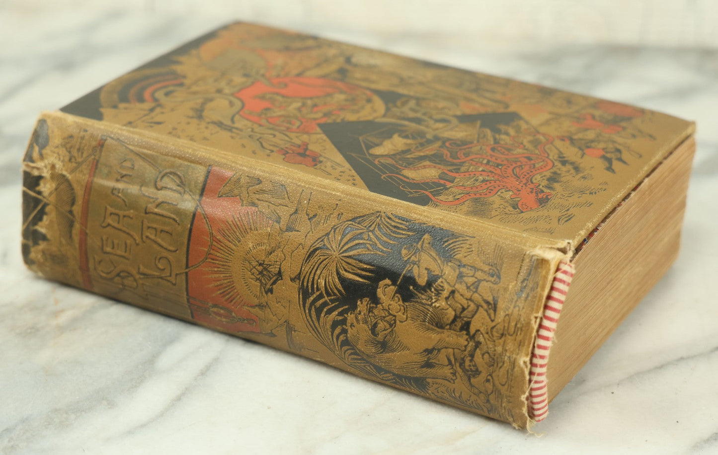 Lot 011 - "Sea And Land, An Illustrated History Of The Wonderful And Curious Things Of Nature" Antique Book By J.W. Buel, Published By Martin Garrison & Co., 1887, Illustrated With Bizarre Scenes And Creatures, Note Cover Detached