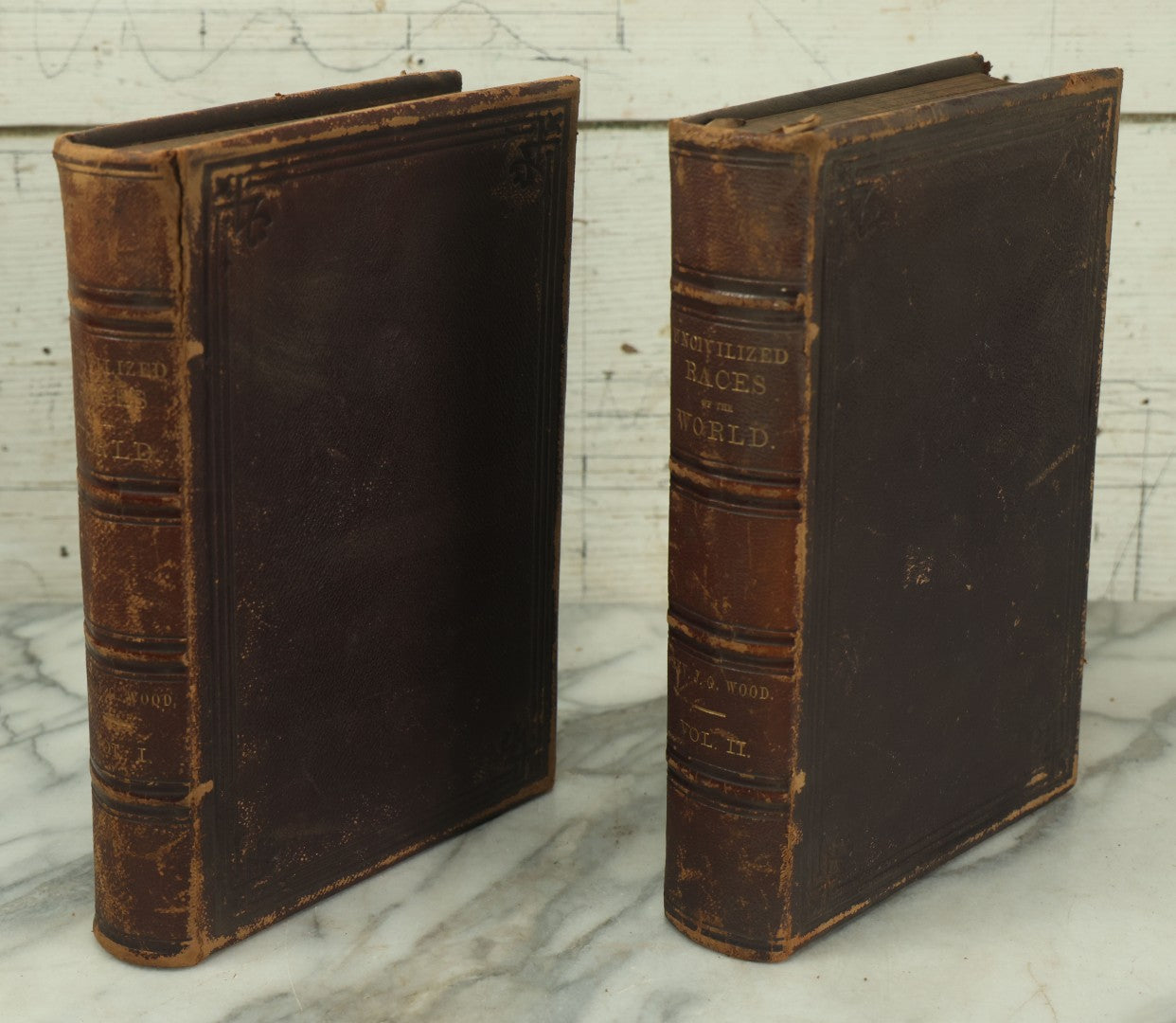 Lot 013 - "The Uncivilized Races Of Men" Two Volume Antique Book Set By Reverend J.G. Wood, J.B. Burr And Company, Publishers, 1870, Hartford, Profusely Illustrated