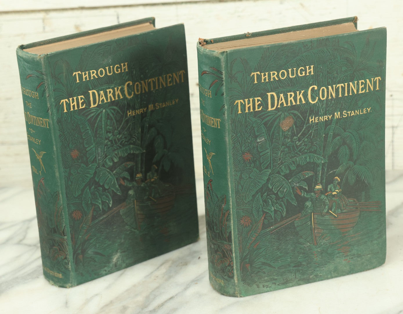 Lot 014 - "Through The Dark Continent, Or The Sources Of The Nile, Around The Great Lakes Of Equatorial Africa, And Down The Livingstone River" Two Volume Antique Book Set By Henry M. Stanley, Harper And Brothers, Publishers, 1878, New York, Illustrated