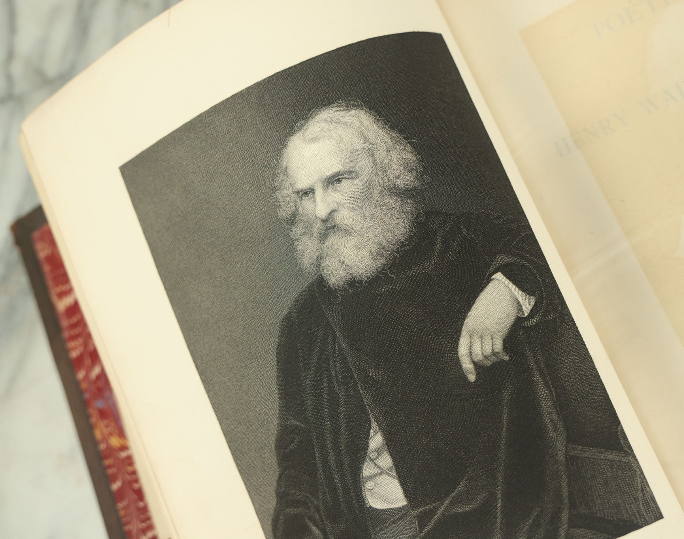 Lot 015 - "The Poetical Works Of Henry Wadsworth Longfellow" Antique Two Volume Book Set, Profusely Illustrated, Houghton, Osgood, And Company, Publishers, Boston, The Riverside Press, Cambridge, 1879, Note One Cover Detached