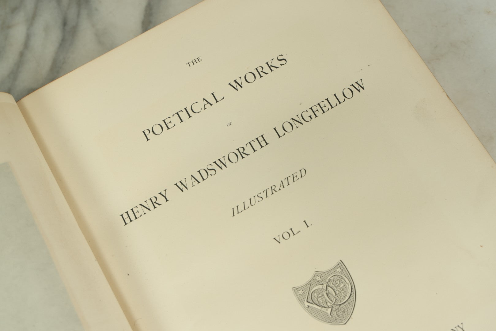 Lot 015 - "The Poetical Works Of Henry Wadsworth Longfellow" Antique Two Volume Book Set, Profusely Illustrated, Houghton, Osgood, And Company, Publishers, Boston, The Riverside Press, Cambridge, 1879, Note One Cover Detached