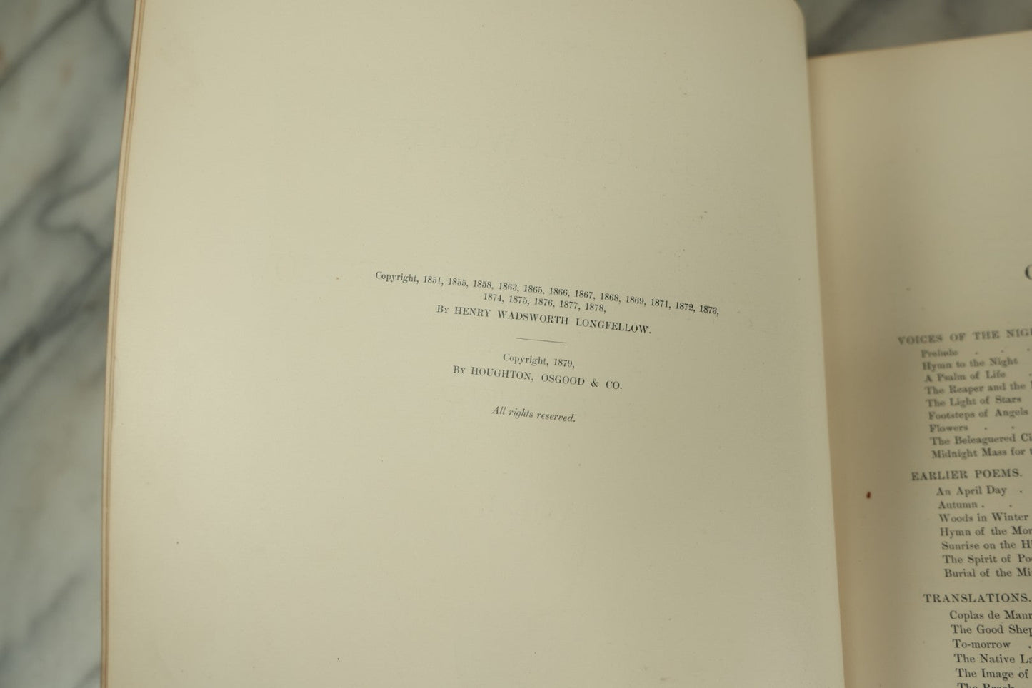 Lot 015 - "The Poetical Works Of Henry Wadsworth Longfellow" Antique Two Volume Book Set, Profusely Illustrated, Houghton, Osgood, And Company, Publishers, Boston, The Riverside Press, Cambridge, 1879, Note One Cover Detached