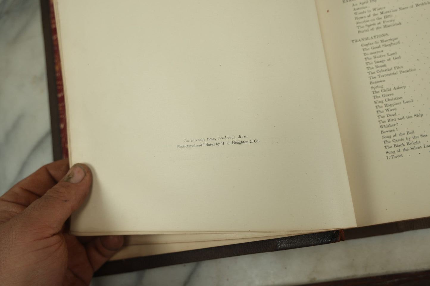 Lot 015 - "The Poetical Works Of Henry Wadsworth Longfellow" Antique Two Volume Book Set, Profusely Illustrated, Houghton, Osgood, And Company, Publishers, Boston, The Riverside Press, Cambridge, 1879, Note One Cover Detached