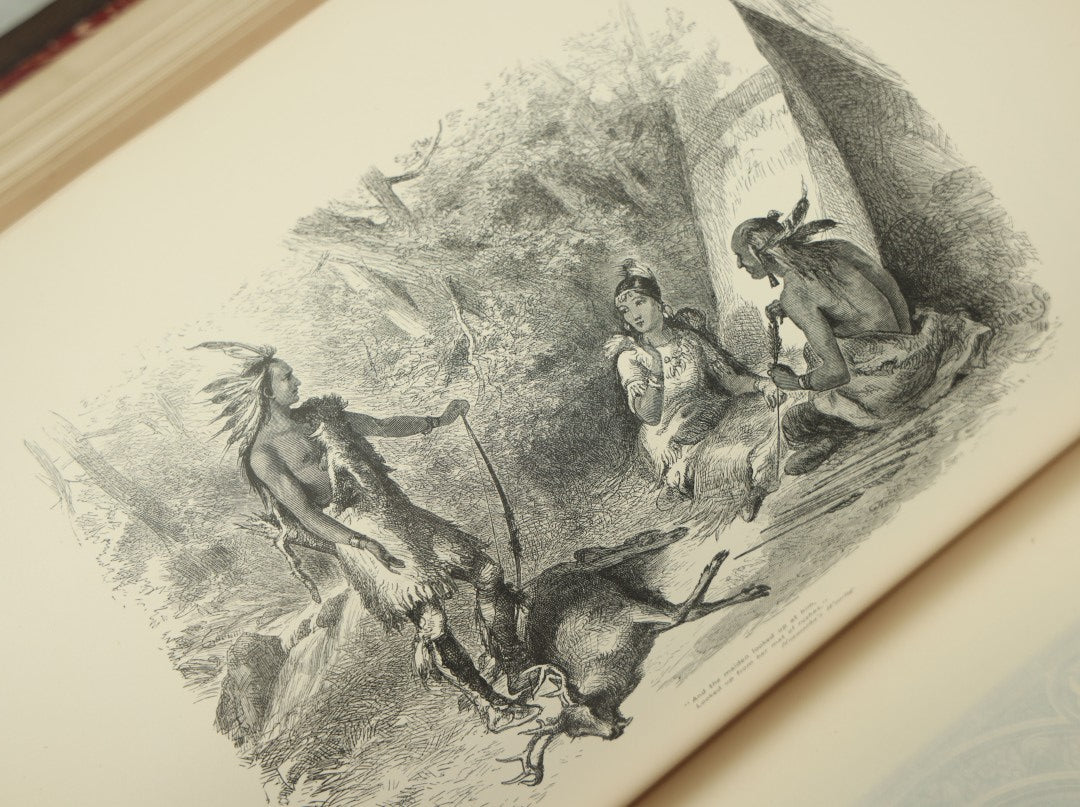 Lot 015 - "The Poetical Works Of Henry Wadsworth Longfellow" Antique Two Volume Book Set, Profusely Illustrated, Houghton, Osgood, And Company, Publishers, Boston, The Riverside Press, Cambridge, 1879, Note One Cover Detached