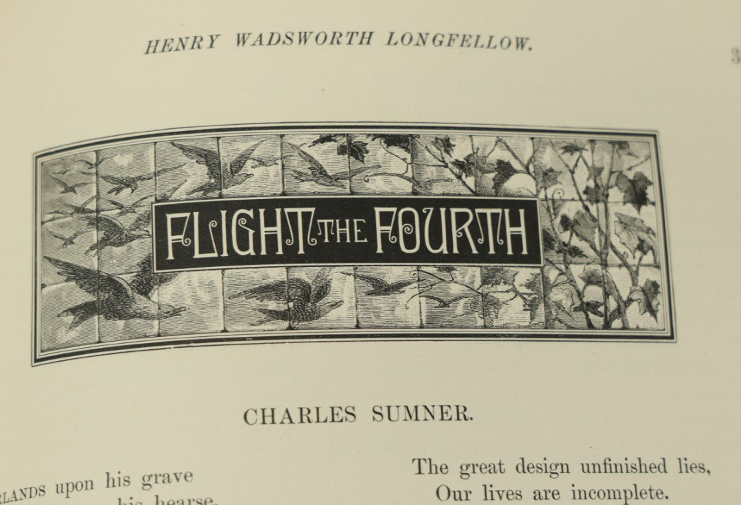 Lot 015 - "The Poetical Works Of Henry Wadsworth Longfellow" Antique Two Volume Book Set, Profusely Illustrated, Houghton, Osgood, And Company, Publishers, Boston, The Riverside Press, Cambridge, 1879, Note One Cover Detached