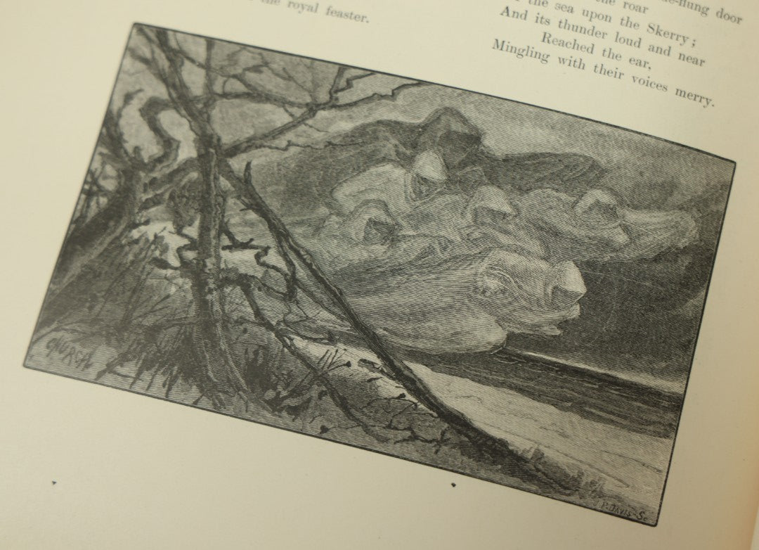 Lot 015 - "The Poetical Works Of Henry Wadsworth Longfellow" Antique Two Volume Book Set, Profusely Illustrated, Houghton, Osgood, And Company, Publishers, Boston, The Riverside Press, Cambridge, 1879, Note One Cover Detached