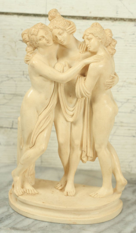 Lot 018 - Vintage Gino Ruggeri “The Three Graces” Resin Sculpture, After Antonio Canova, 9-1/2" Tall