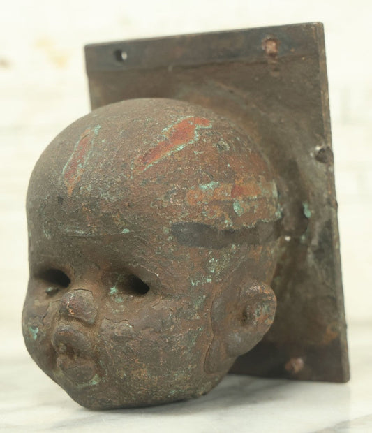 Lot 020 - Vintage Cast Metal Doll Head Mold, Circa 20th Century, As Found