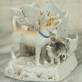 Lot 021 - Antique Porcelain Match Safe And Match Strike With Dog And Cat, Painted, Gold Accents, As Found, Various Chips