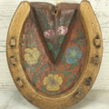Lot 024 - Vintage Hand Painted Hand Carved Folk Art Wooden Hoof With Gold Painted Horse Shoe, Floral Painting