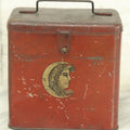 Lot 031 - Vintage Central Union Cut Plug Tobacco Vertical Lunch Box Tin With Handle, Woman In Moon Logo, Various Wear And Tear