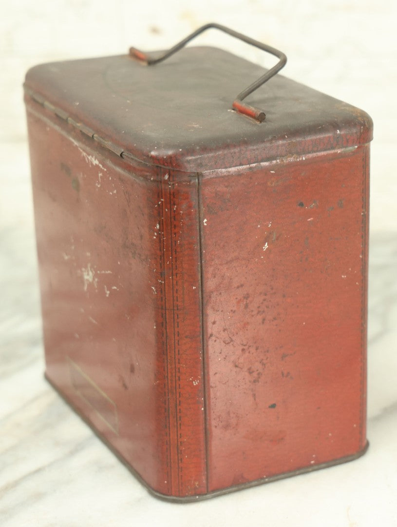 Lot 031 - Vintage Central Union Cut Plug Tobacco Vertical Lunch Box Tin With Handle, Woman In Moon Logo, Various Wear And Tear