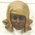 Lot 032 - Antique Woman Wearing Yellow Scarf Bust Wall Hanging Chalkware Sculpture