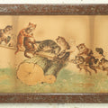 Lot 036 - Antique Yard Long Cat Kitten Art Print With 23 Cats Playing On A See-Saw, By Louis Wain, Circa 1910, In Long Frame With Applied Glitter, Approximately 36-1/2" x 13-1/2"