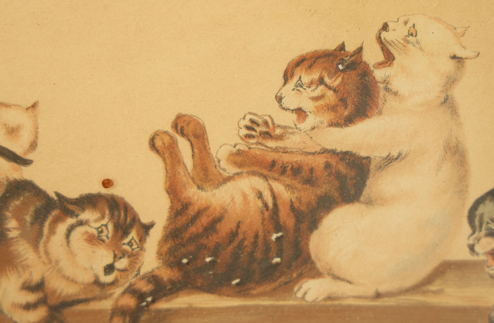 Lot 036 - Antique Yard Long Cat Kitten Art Print With 23 Cats Playing On A See-Saw, By Louis Wain, Circa 1910, In Long Frame With Applied Glitter, Approximately 36-1/2" x 13-1/2"