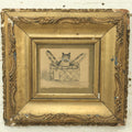Lot 037 - Antique Kitten In Basket Original Watercolor Painting, For Margaret, Unsigned, In Gold Frame