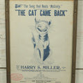 Lot 038 - Antique "The Cat Came Back" Sheet Music In Frame, Music And Words By Harry S. Miller, With Grinning Injured Cat Illustration, 11-1/2" x 15-3/4"