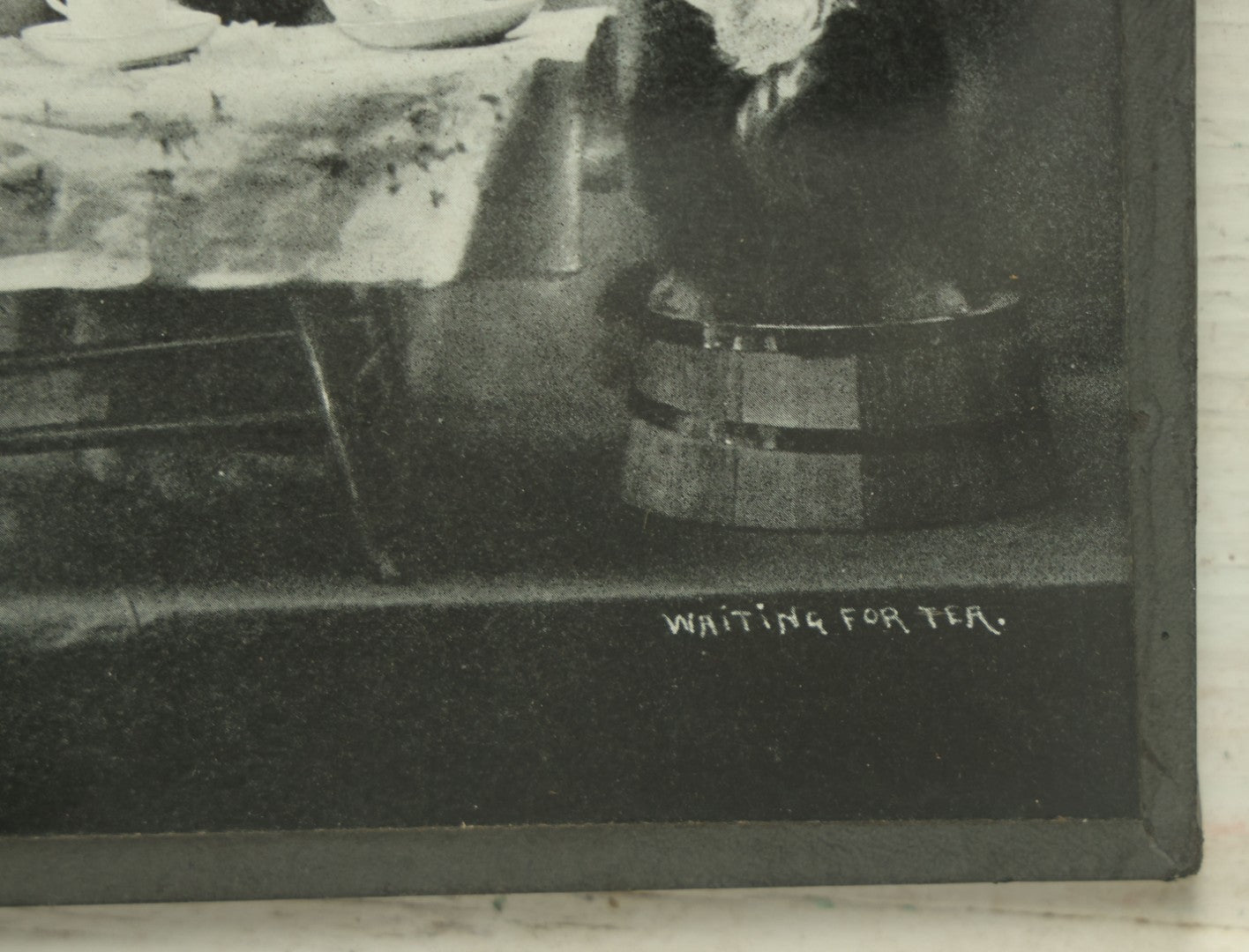 Lot 043 - Antique Photographic Cat Print With Three Black And White Cats Having A Tea Party, Entitled "Waiting For Tea" Copyright 1899 By C.E. Bullard, From "Cat Studies From Life," Published By M.T. Sheehan, Boston, 8-1/2" x 6-1/2"